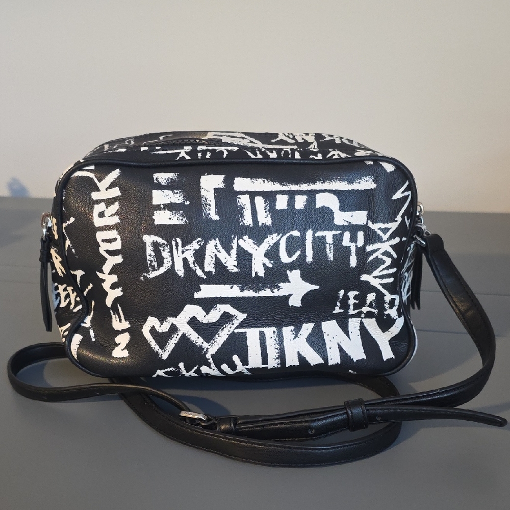 DKNY Black & White Graffiti Camera Crossbody Bag